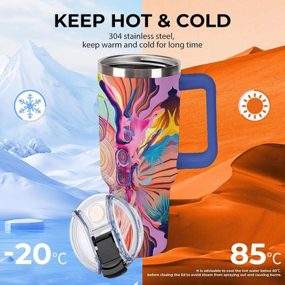 Leakproof Tumbler Vacuum Sealed Car Holder Friendly For Travel Simple Minimalist White Poppy Flower Pattern Coffee Mug Light Rose Red-style-27 - Colors D