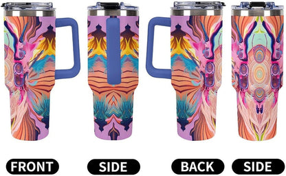 Leakproof Tumbler Vacuum Sealed Car Holder Friendly For Travel Simple Minimalist White Poppy Flower Pattern Coffee Mug Light Rose Red-style-27 - Colors D