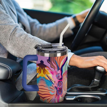 Leakproof Tumbler Vacuum Sealed Car Holder Friendly For Travel Simple Minimalist White Poppy Flower Pattern Coffee Mug Light Rose Red-style-27 - Colors D