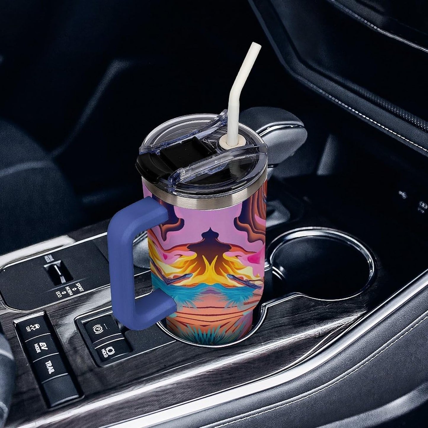 Leakproof Tumbler Vacuum Sealed Car Holder Friendly For Travel Simple Minimalist White Poppy Flower Pattern Coffee Mug Light Rose Red-style-27 - Colors D