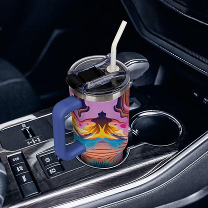 Leakproof Tumbler Vacuum Sealed Car Holder Friendly For Travel Simple Minimalist White Poppy Flower Pattern Coffee Mug Light Rose Red-style-27 - Colors D