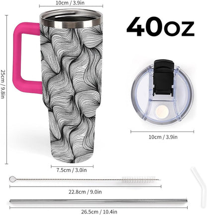 Leakproof Tumbler Vacuum Sealed Car Holder Friendly For Travel Simple Minimalist White Poppy Flower Pattern Coffee Mug Light Rose Red-style-27 - Colors D