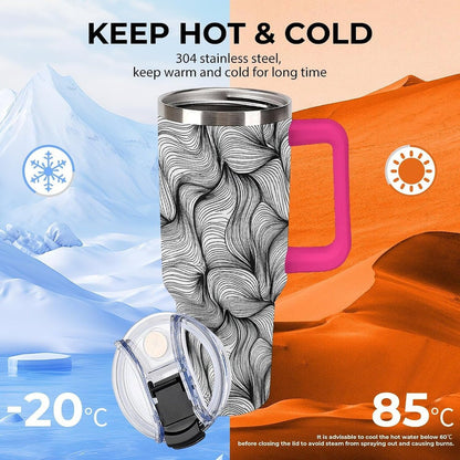 Leakproof Tumbler Vacuum Sealed Car Holder Friendly For Travel Simple Minimalist White Poppy Flower Pattern Coffee Mug Light Rose Red-style-27 - Colors D