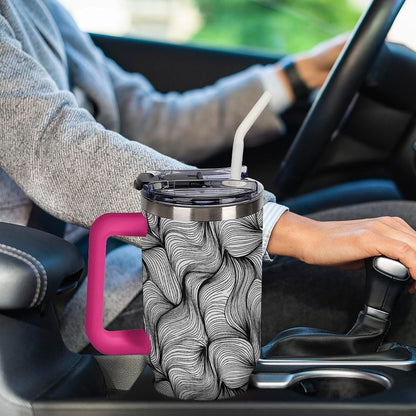 Leakproof Tumbler Vacuum Sealed Car Holder Friendly For Travel Simple Minimalist White Poppy Flower Pattern Coffee Mug Light Rose Red-style-27 - Colors D