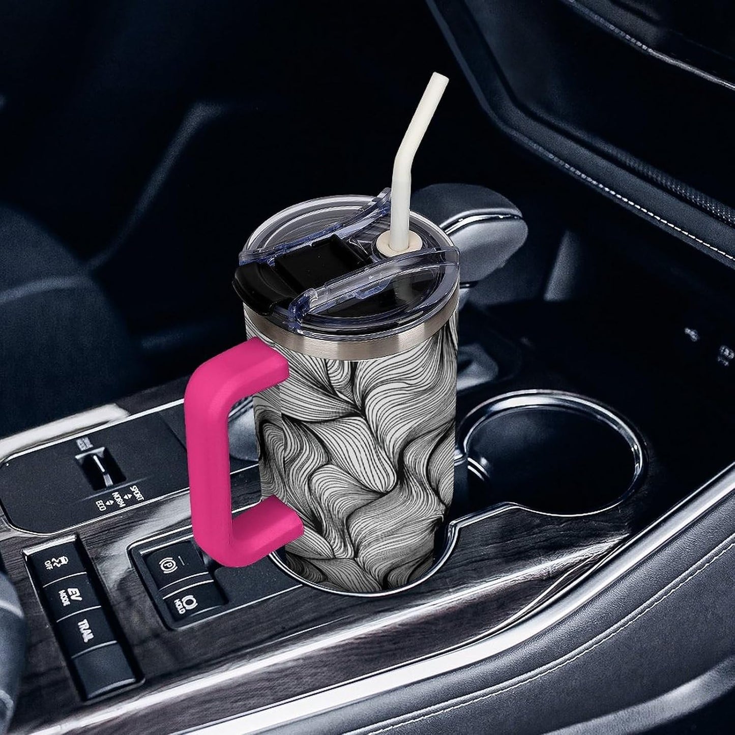 Leakproof Tumbler Vacuum Sealed Car Holder Friendly For Travel Simple Minimalist White Poppy Flower Pattern Coffee Mug Light Rose Red-style-27 - Colors D