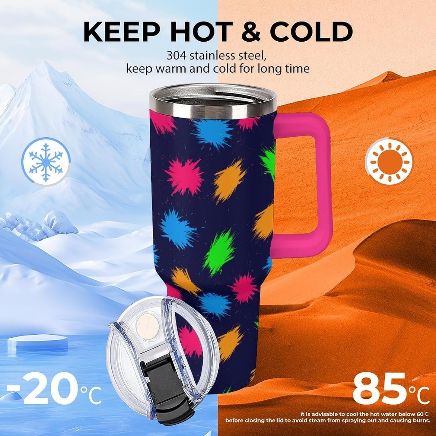 Leakproof Tumbler Vacuum Sealed Car Holder Friendly For Travel Simple Minimalist White Poppy Flower Pattern Coffee Mug Light Rose Red-style-27 - Colors D