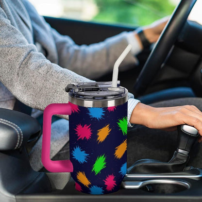 Leakproof Tumbler Vacuum Sealed Car Holder Friendly For Travel Simple Minimalist White Poppy Flower Pattern Coffee Mug Light Rose Red-style-27 - Colors D