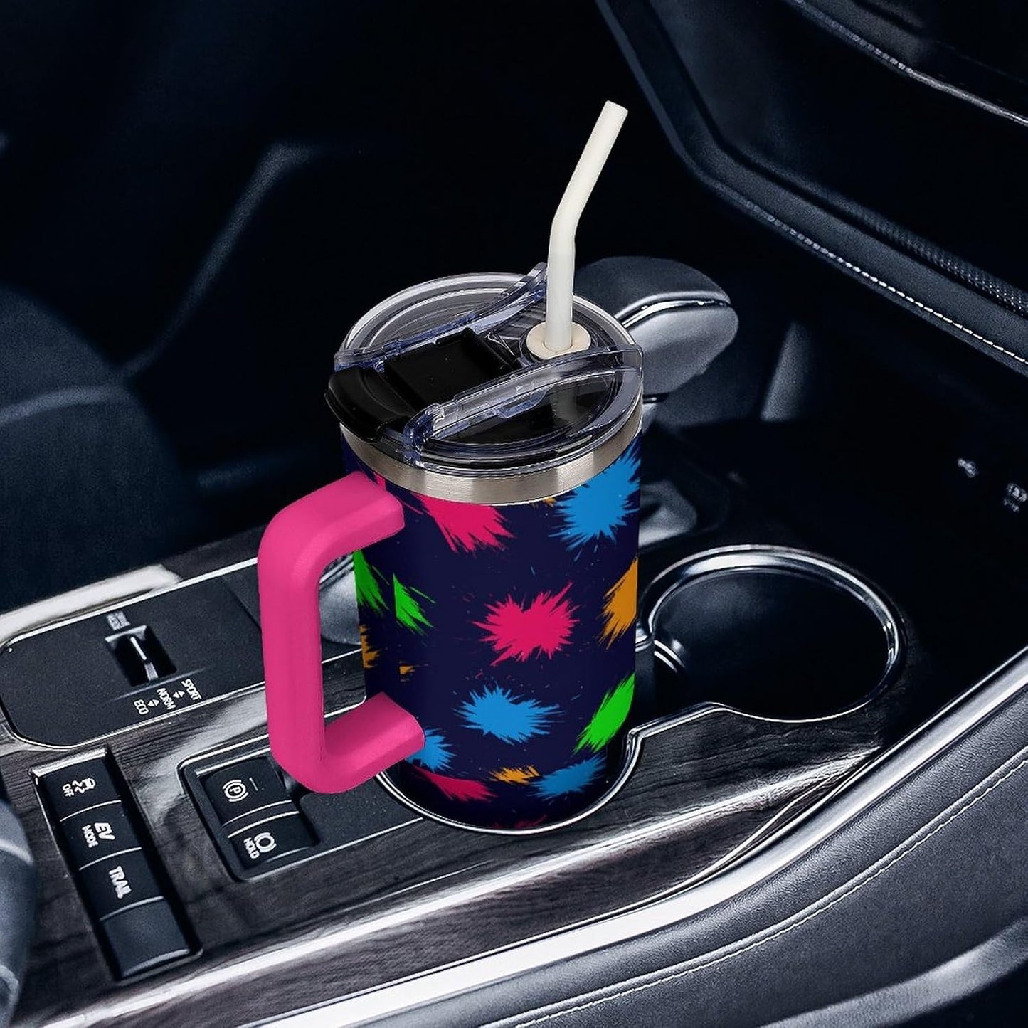 Leakproof Tumbler Vacuum Sealed Car Holder Friendly For Travel Simple Minimalist White Poppy Flower Pattern Coffee Mug Light Rose Red-style-27 - Colors D