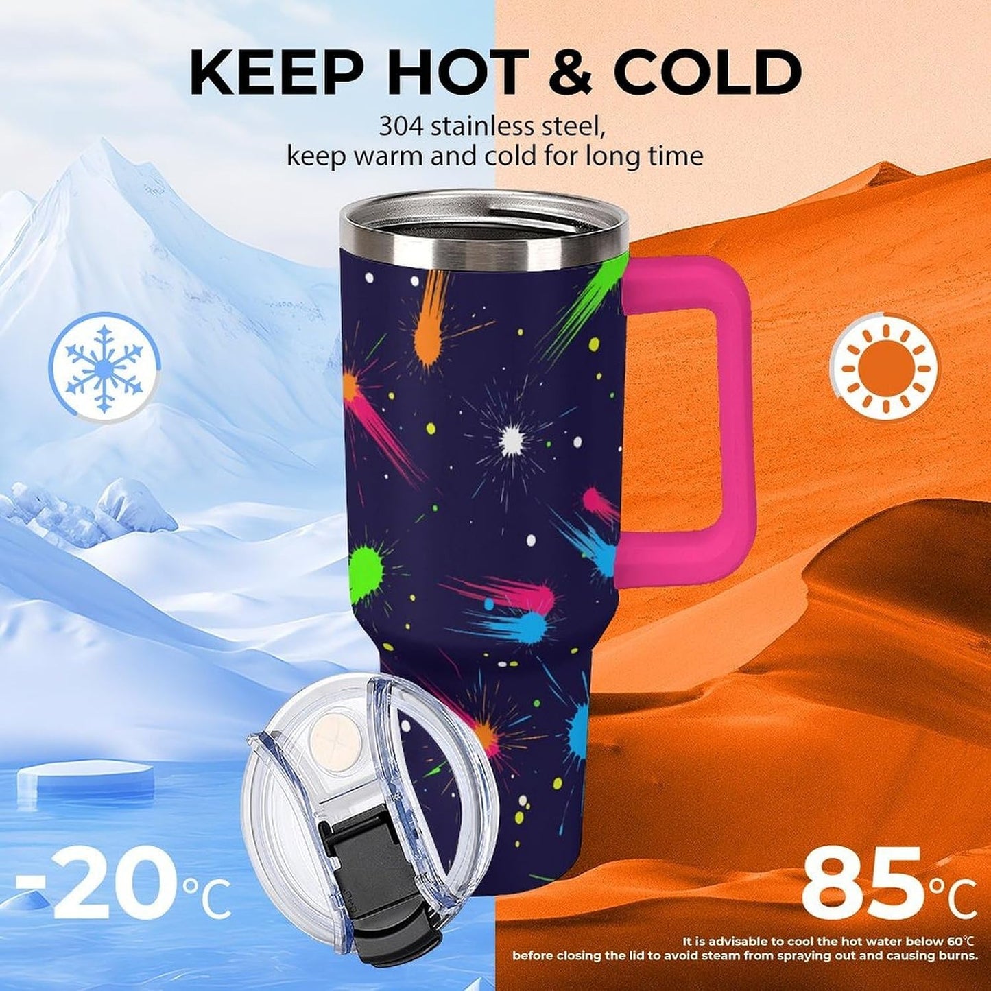 Leakproof Tumbler Vacuum Sealed Car Holder Friendly For Travel Simple Minimalist White Poppy Flower Pattern Coffee Mug Light Rose Red-style-27 - Colors D
