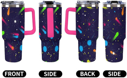 Leakproof Tumbler Vacuum Sealed Car Holder Friendly For Travel Simple Minimalist White Poppy Flower Pattern Coffee Mug Light Rose Red-style-27 - Colors D