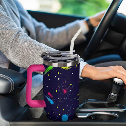 Leakproof Tumbler Vacuum Sealed Car Holder Friendly For Travel Simple Minimalist White Poppy Flower Pattern Coffee Mug Light Rose Red-style-27 - Colors D