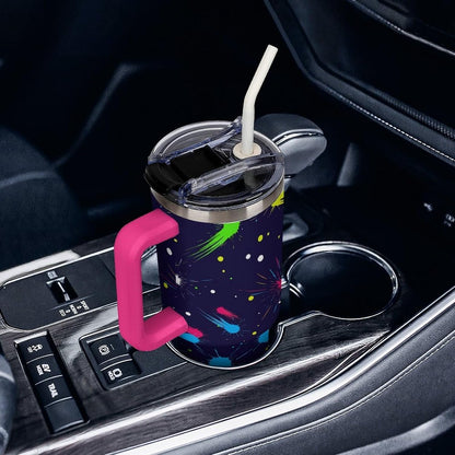 Leakproof Tumbler Vacuum Sealed Car Holder Friendly For Travel Simple Minimalist White Poppy Flower Pattern Coffee Mug Light Rose Red-style-27 - Colors D