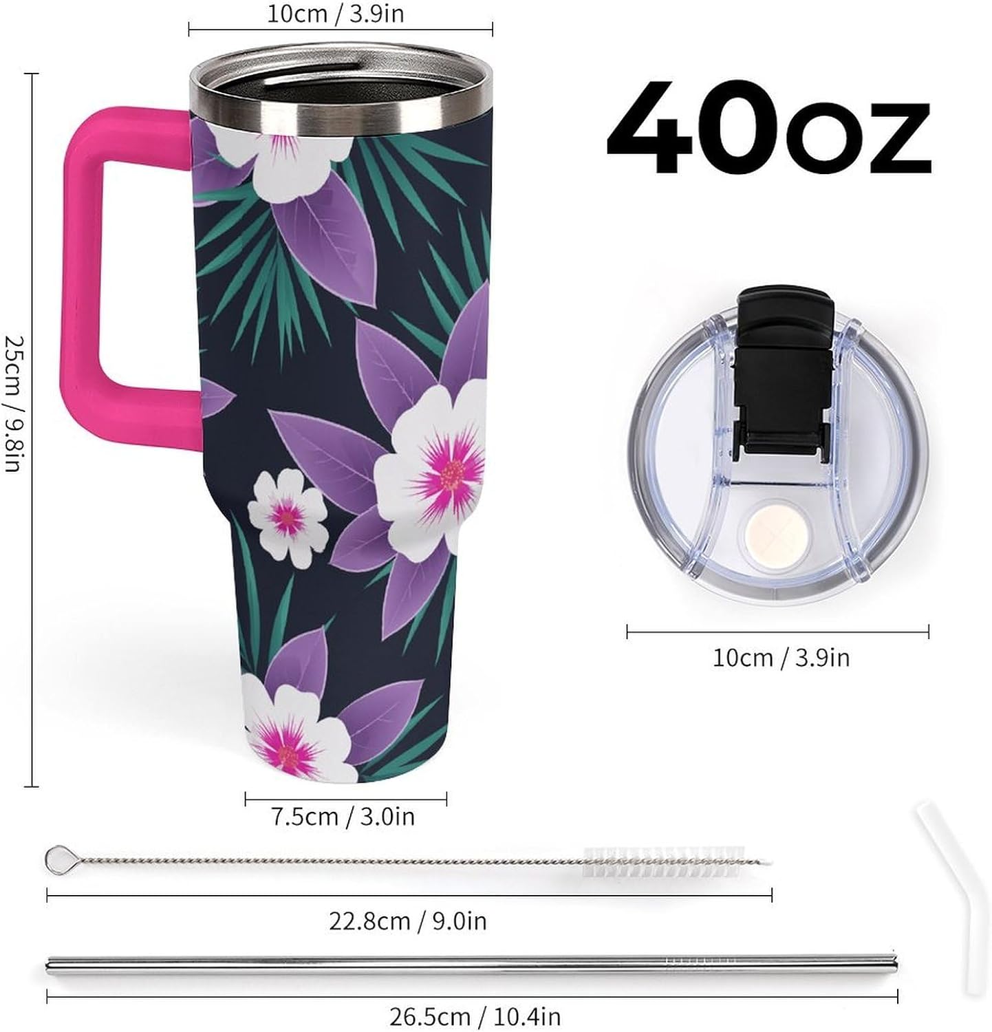 Leakproof Tumbler Vacuum Sealed Car Holder Friendly For Travel Simple Minimalist White Poppy Flower Pattern Coffee Mug Light Rose Red-style-27 - Colors D