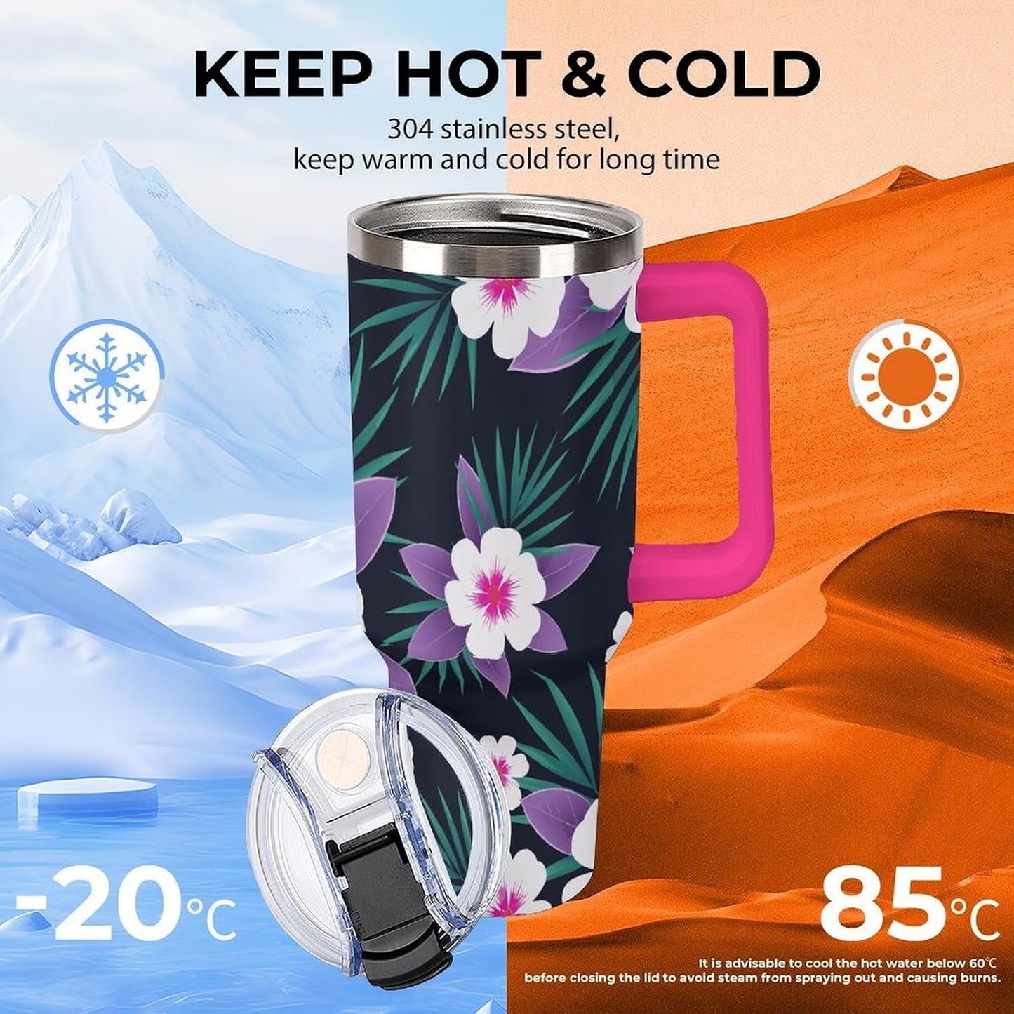 Leakproof Tumbler Vacuum Sealed Car Holder Friendly For Travel Simple Minimalist White Poppy Flower Pattern Coffee Mug Light Rose Red-style-27 - Colors D