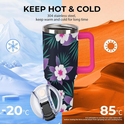 Leakproof Tumbler Vacuum Sealed Car Holder Friendly For Travel Simple Minimalist White Poppy Flower Pattern Coffee Mug Light Rose Red-style-27 - Colors D