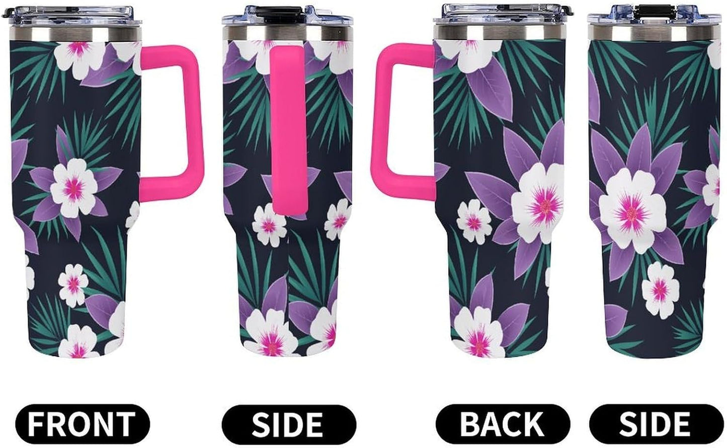 Leakproof Tumbler Vacuum Sealed Car Holder Friendly For Travel Simple Minimalist White Poppy Flower Pattern Coffee Mug Light Rose Red-style-27 - Colors D