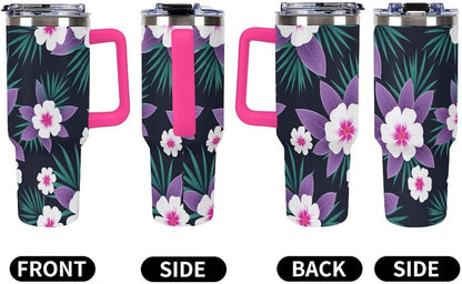 Leakproof Tumbler Vacuum Sealed Car Holder Friendly For Travel Simple Minimalist White Poppy Flower Pattern Coffee Mug Light Rose Red-style-27 - Colors D