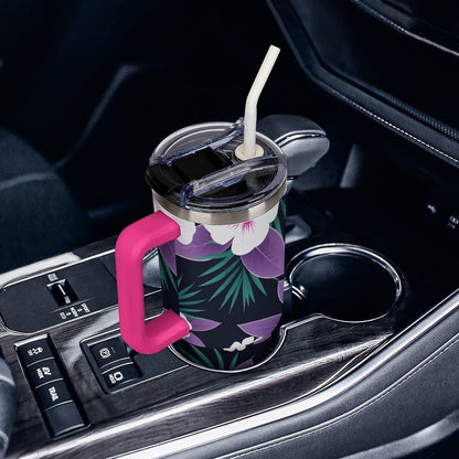 Leakproof Tumbler Vacuum Sealed Car Holder Friendly For Travel Simple Minimalist White Poppy Flower Pattern Coffee Mug Light Rose Red-style-27 - Colors D