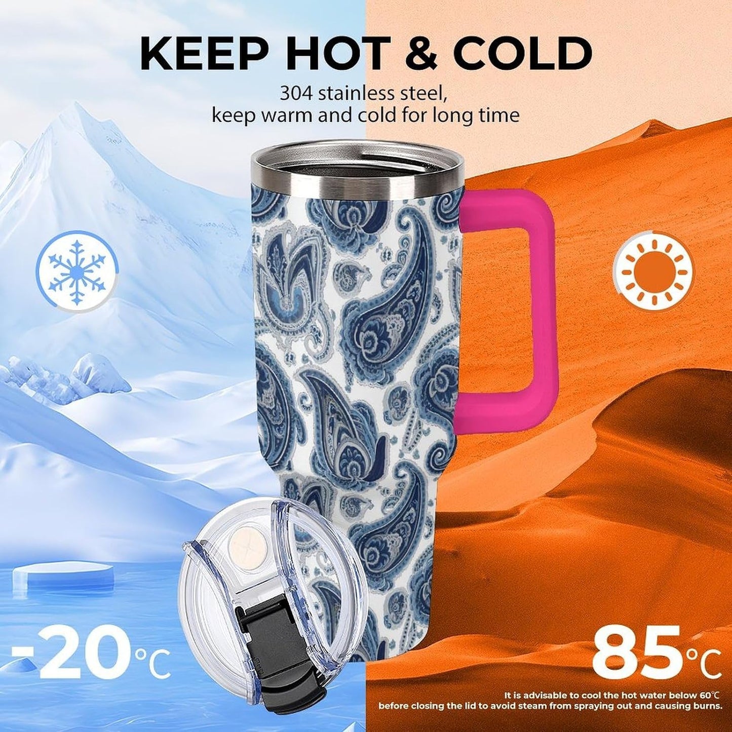 Leakproof Tumbler Vacuum Sealed Car Holder Friendly For Travel Simple Minimalist White Poppy Flower Pattern Coffee Mug Light Rose Red-style-27 - Colors D