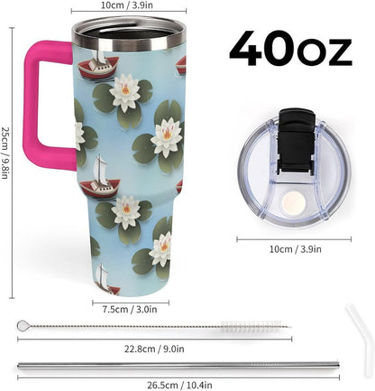 Leakproof Tumbler Vacuum Sealed Car Holder Friendly For Travel Simple Minimalist White Poppy Flower Pattern Coffee Mug Light Rose Red-style-27 - Colors D