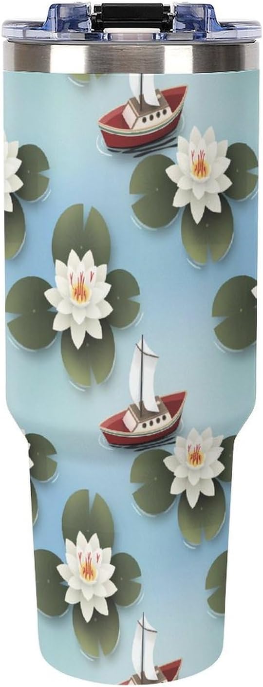 Leakproof Tumbler Vacuum Sealed Car Holder Friendly For Travel Simple Minimalist White Poppy Flower Pattern Coffee Mug Light Rose Red-style-27 - Colors D
