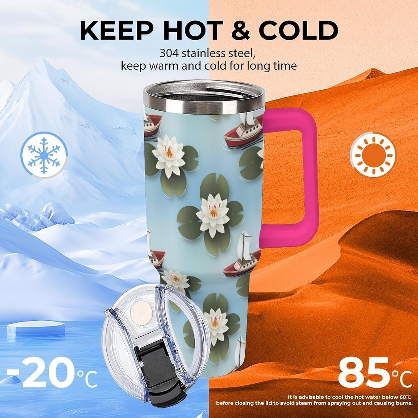 Leakproof Tumbler Vacuum Sealed Car Holder Friendly For Travel Simple Minimalist White Poppy Flower Pattern Coffee Mug Light Rose Red-style-27 - Colors D