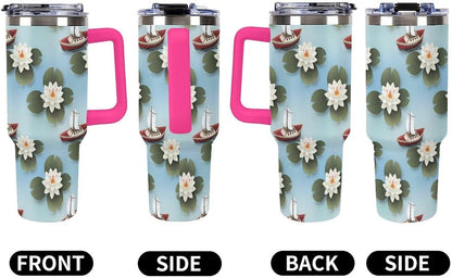 Leakproof Tumbler Vacuum Sealed Car Holder Friendly For Travel Simple Minimalist White Poppy Flower Pattern Coffee Mug Light Rose Red-style-27 - Colors D