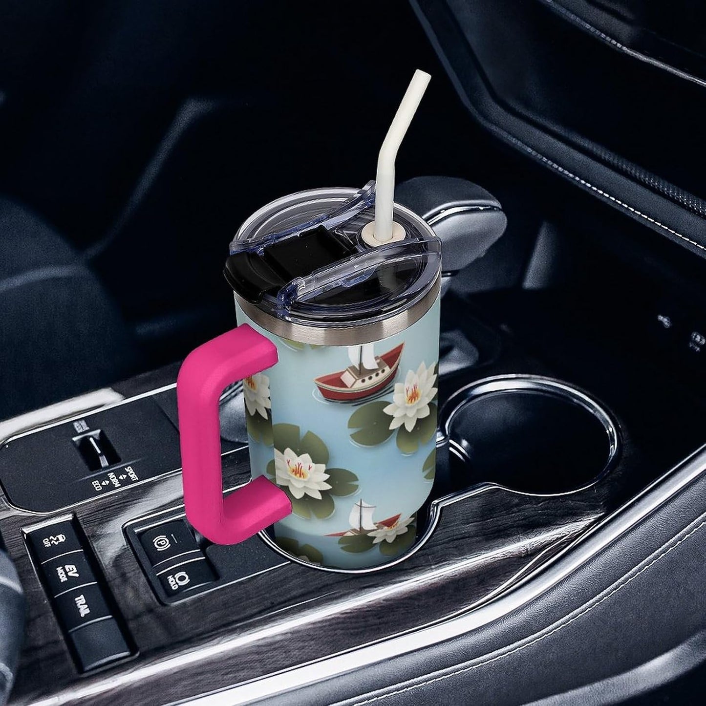 Leakproof Tumbler Vacuum Sealed Car Holder Friendly For Travel Simple Minimalist White Poppy Flower Pattern Coffee Mug Light Rose Red-style-27 - Colors D