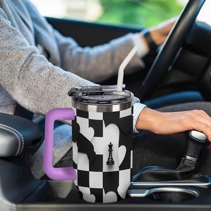 Leakproof Tumbler Vacuum Sealed Car Holder Friendly For Travel Simple Minimalist White Poppy Flower Pattern Coffee Mug Light Rose Red-style-27 - Colors D