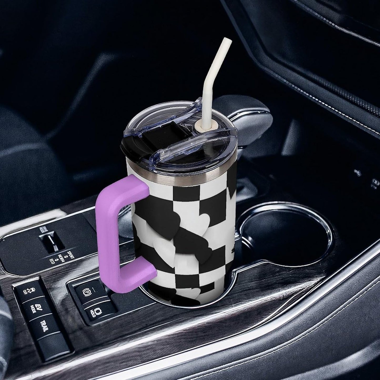 Leakproof Tumbler Vacuum Sealed Car Holder Friendly For Travel Simple Minimalist White Poppy Flower Pattern Coffee Mug Light Rose Red-style-27 - Colors D