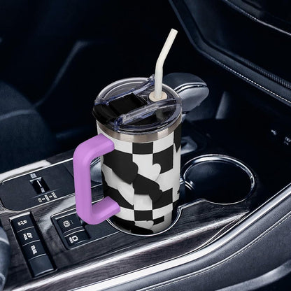 Leakproof Tumbler Vacuum Sealed Car Holder Friendly For Travel Simple Minimalist White Poppy Flower Pattern Coffee Mug Light Rose Red-style-27 - Colors D