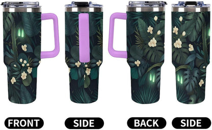Leakproof Tumbler Vacuum Sealed Car Holder Friendly For Travel Simple Minimalist White Poppy Flower Pattern Coffee Mug Light Rose Red-style-27 - Colors D