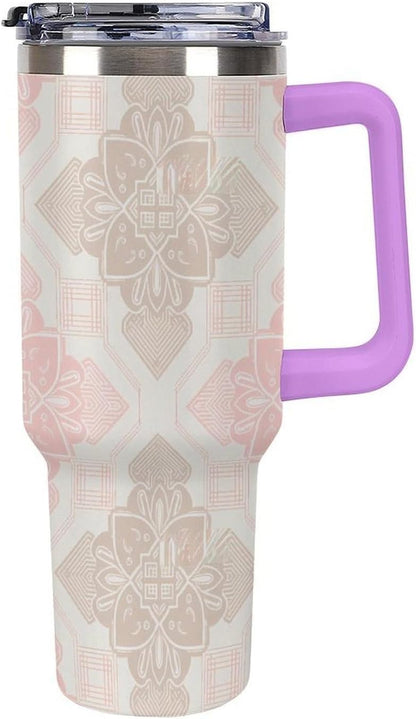 Leakproof Tumbler Vacuum Sealed Car Holder Friendly For Travel Simple Minimalist White Poppy Flower Pattern Coffee Mug Light Rose Red-style-27 - Colors D