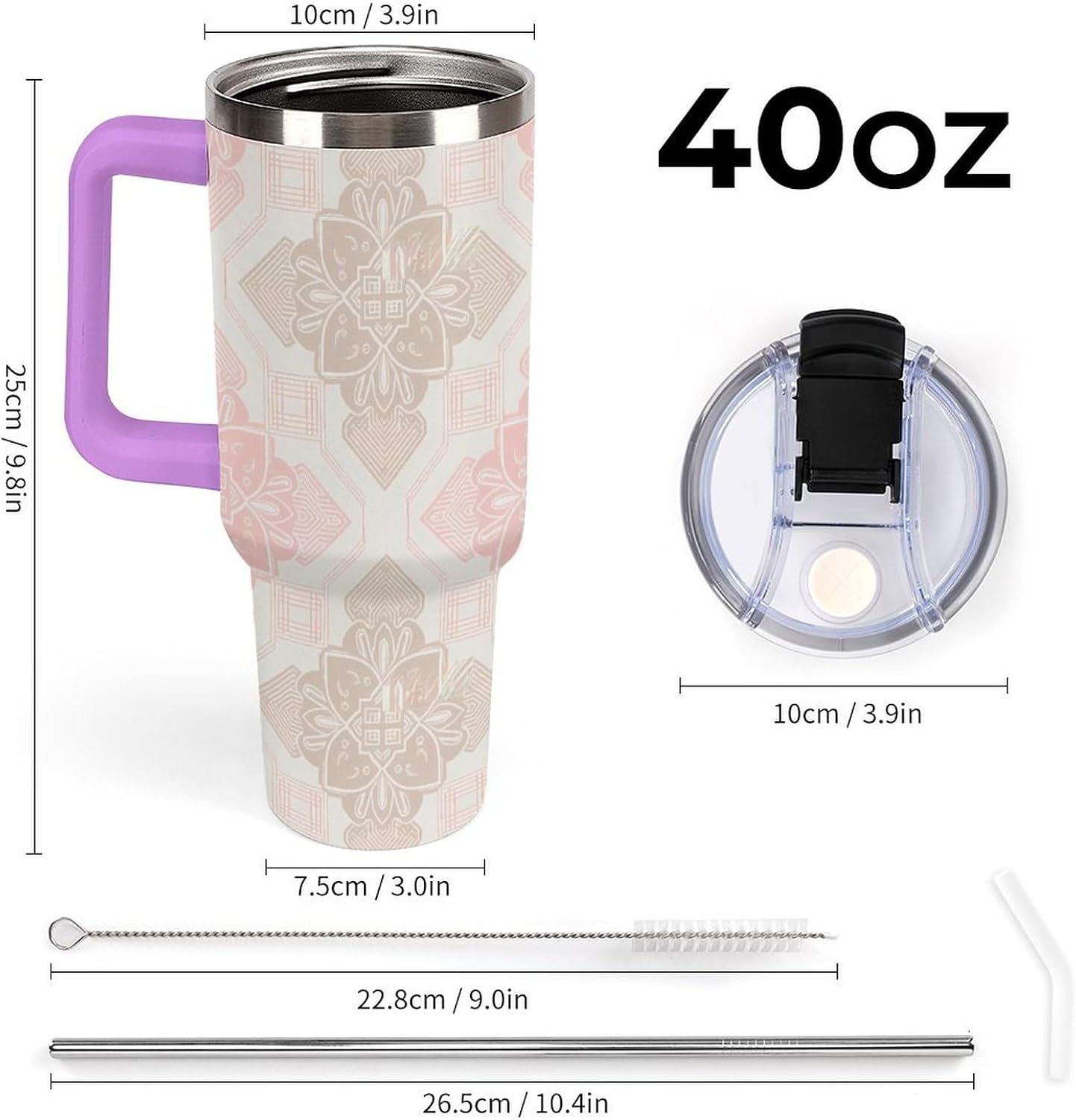 Leakproof Tumbler Vacuum Sealed Car Holder Friendly For Travel Simple Minimalist White Poppy Flower Pattern Coffee Mug Light Rose Red-style-27 - Colors D