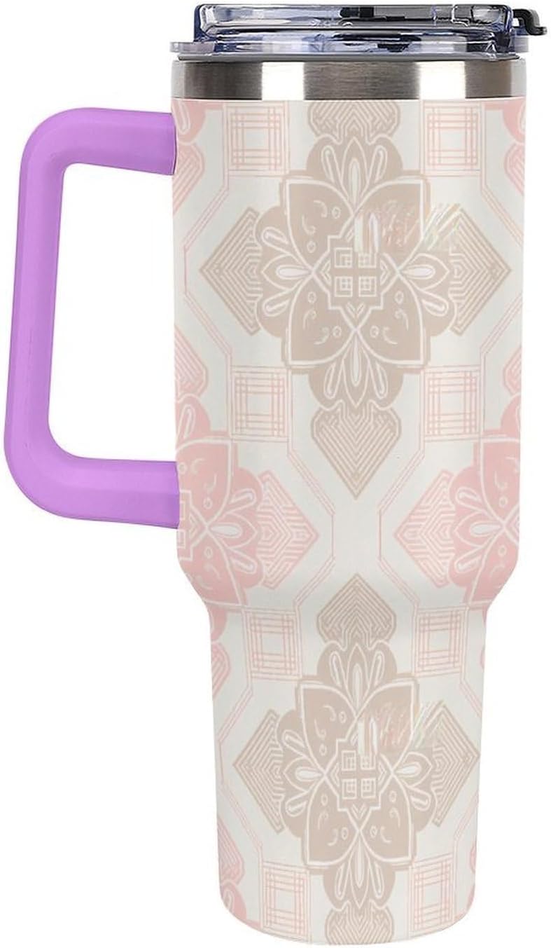 Leakproof Tumbler Vacuum Sealed Car Holder Friendly For Travel Simple Minimalist White Poppy Flower Pattern Coffee Mug Light Rose Red-style-27 - Colors D