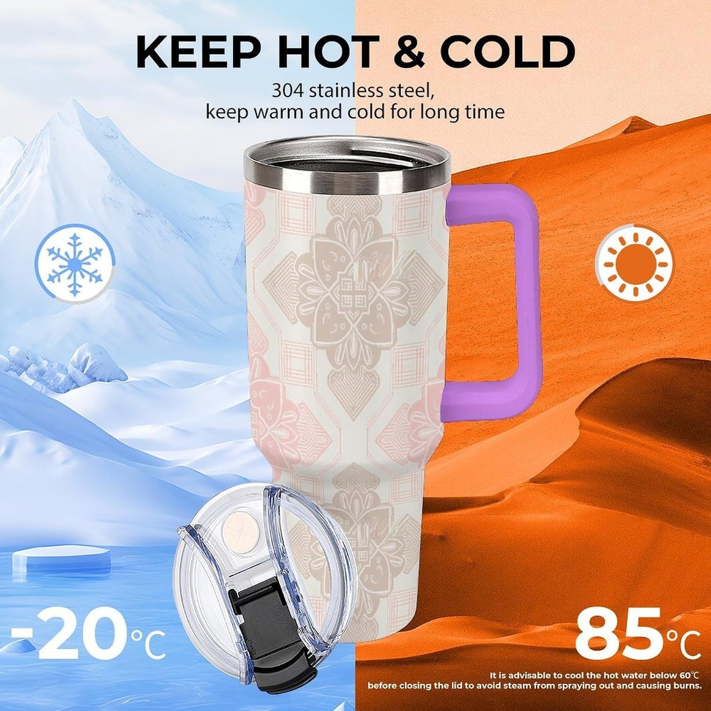 Leakproof Tumbler Vacuum Sealed Car Holder Friendly For Travel Simple Minimalist White Poppy Flower Pattern Coffee Mug Light Rose Red-style-27 - Colors D