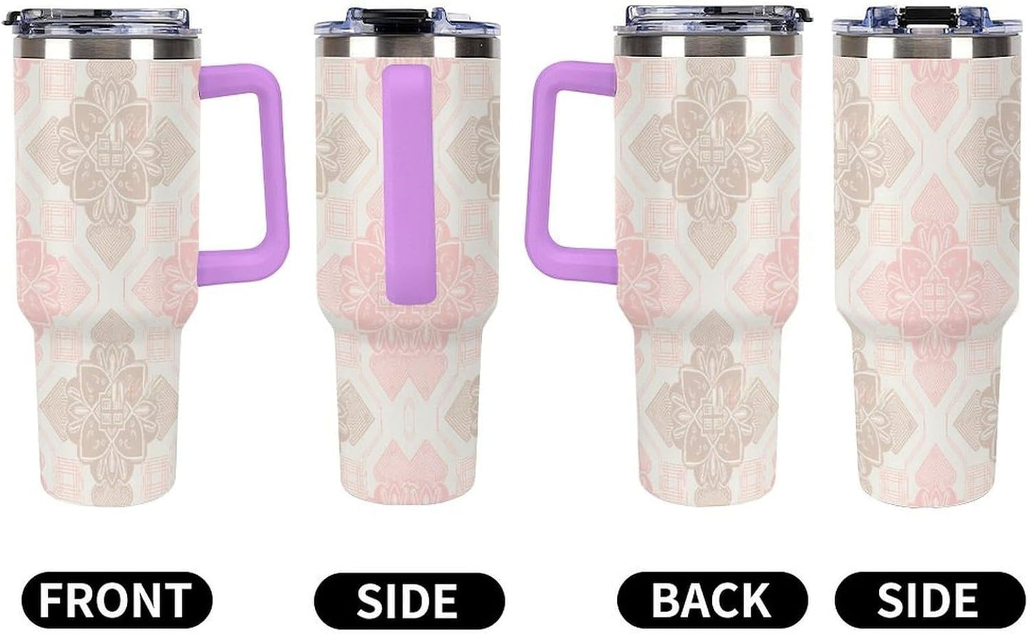 Leakproof Tumbler Vacuum Sealed Car Holder Friendly For Travel Simple Minimalist White Poppy Flower Pattern Coffee Mug Light Rose Red-style-27 - Colors D