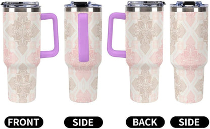 Leakproof Tumbler Vacuum Sealed Car Holder Friendly For Travel Simple Minimalist White Poppy Flower Pattern Coffee Mug Light Rose Red-style-27 - Colors D