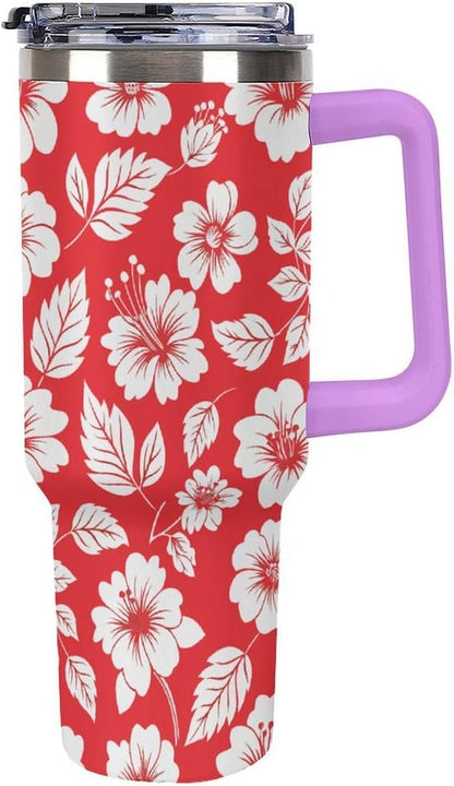 Leakproof Tumbler Vacuum Sealed Car Holder Friendly For Travel Simple Minimalist White Poppy Flower Pattern Coffee Mug Light Rose Red-style-27 - Colors D
