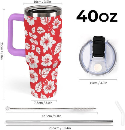Leakproof Tumbler Vacuum Sealed Car Holder Friendly For Travel Simple Minimalist White Poppy Flower Pattern Coffee Mug Light Rose Red-style-27 - Colors D