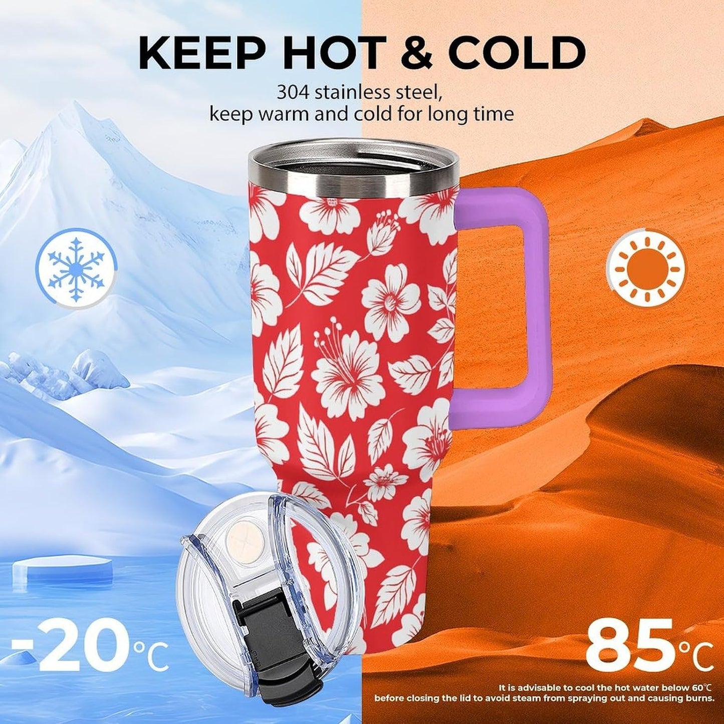 Leakproof Tumbler Vacuum Sealed Car Holder Friendly For Travel Simple Minimalist White Poppy Flower Pattern Coffee Mug Light Rose Red-style-27 - Colors D