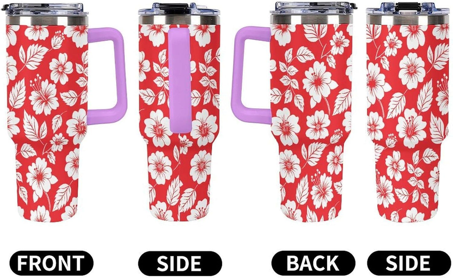 Leakproof Tumbler Vacuum Sealed Car Holder Friendly For Travel Simple Minimalist White Poppy Flower Pattern Coffee Mug Light Rose Red-style-27 - Colors D