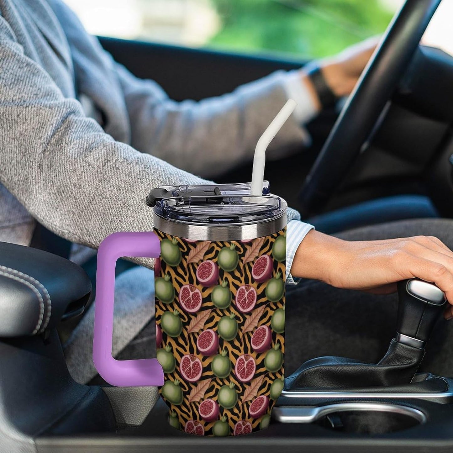 Leakproof Tumbler Vacuum Sealed Car Holder Friendly For Travel Simple Minimalist White Poppy Flower Pattern Coffee Mug Light Rose Red-style-27 - Colors D