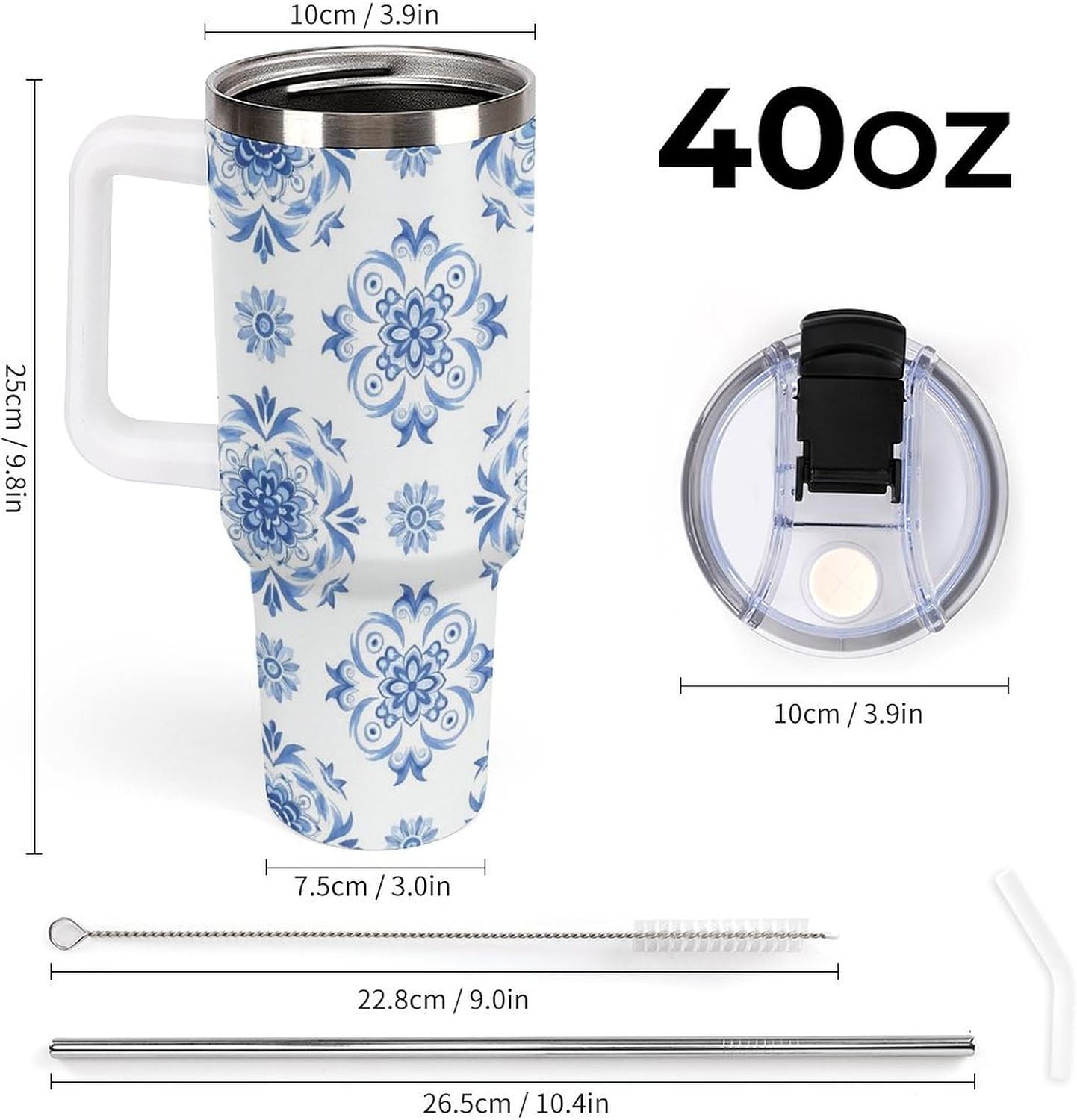 Leakproof Tumbler Vacuum Sealed Car Holder Friendly For Travel Simple Minimalist White Poppy Flower Pattern Coffee Mug Light Rose Red-style-27 - Colors D