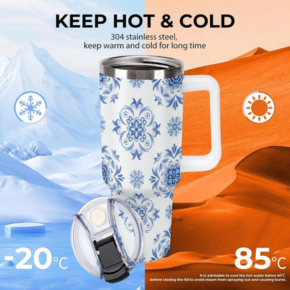 Leakproof Tumbler Vacuum Sealed Car Holder Friendly For Travel Simple Minimalist White Poppy Flower Pattern Coffee Mug Light Rose Red-style-27 - Colors D