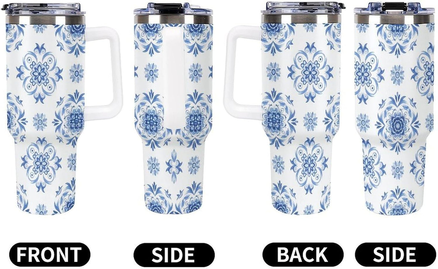 Leakproof Tumbler Vacuum Sealed Car Holder Friendly For Travel Simple Minimalist White Poppy Flower Pattern Coffee Mug Light Rose Red-style-27 - Colors D