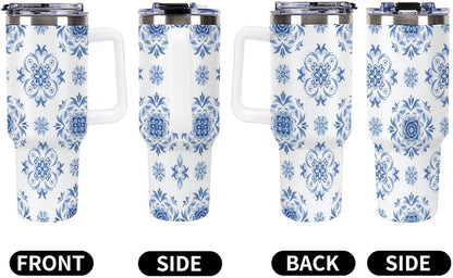 Leakproof Tumbler Vacuum Sealed Car Holder Friendly For Travel Simple Minimalist White Poppy Flower Pattern Coffee Mug Light Rose Red-style-27 - Colors D