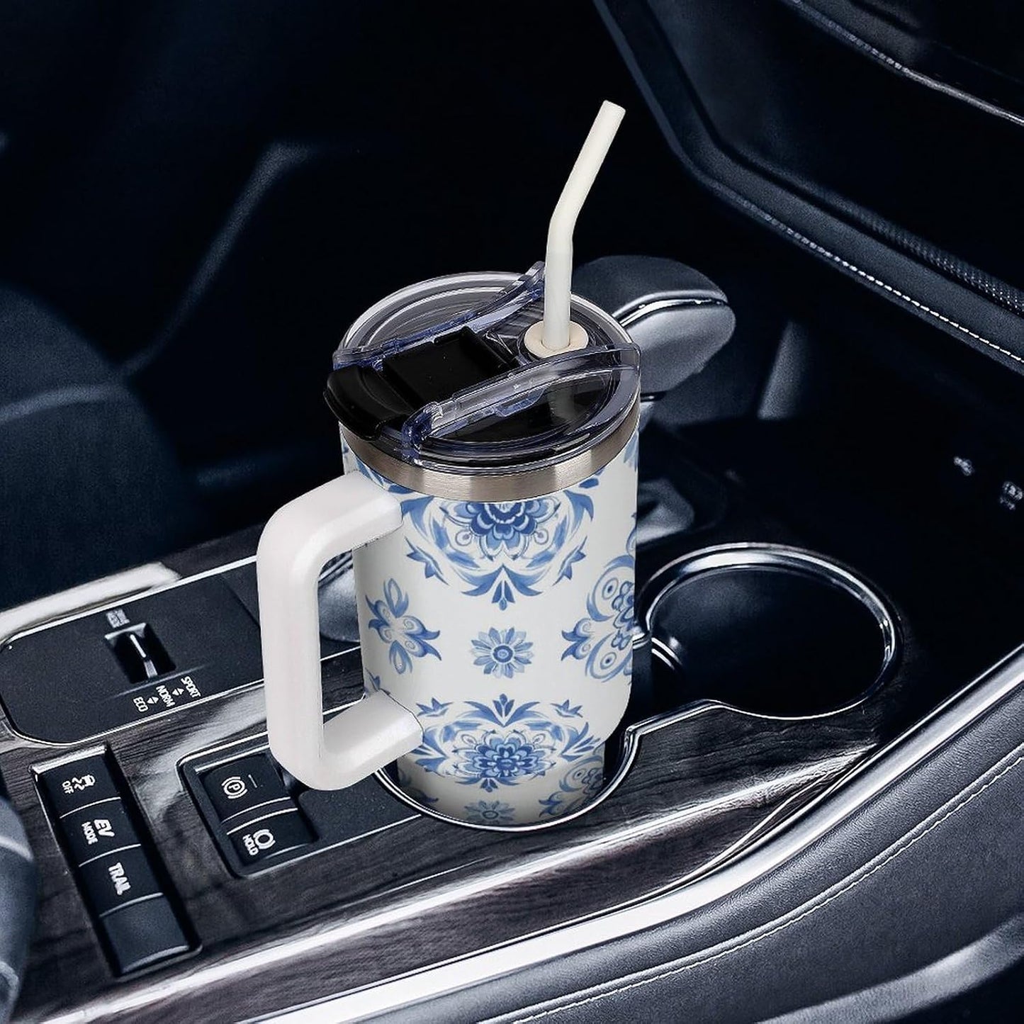 Leakproof Tumbler Vacuum Sealed Car Holder Friendly For Travel Simple Minimalist White Poppy Flower Pattern Coffee Mug Light Rose Red-style-27 - Colors D