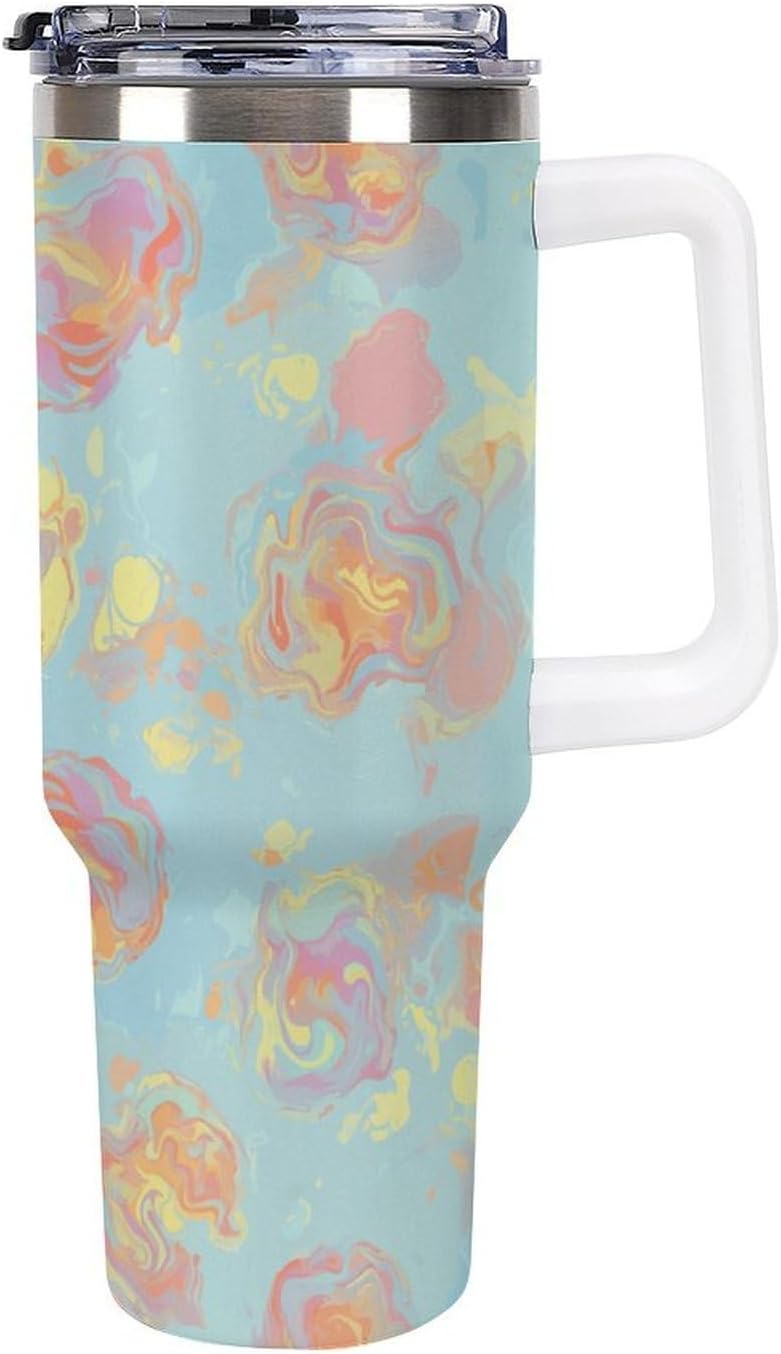 Leakproof Tumbler Vacuum Sealed Car Holder Friendly For Travel Simple Minimalist White Poppy Flower Pattern Coffee Mug Light Rose Red-style-27 - Colors D