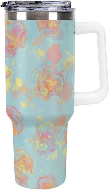 Leakproof Tumbler Vacuum Sealed Car Holder Friendly For Travel Simple Minimalist White Poppy Flower Pattern Coffee Mug Light Rose Red-style-27 - Colors D